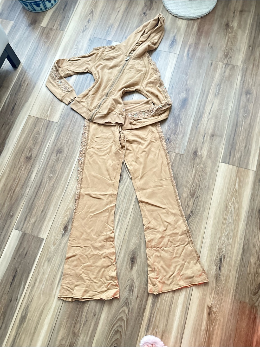 TWISTED HEART Tan Lace-Trim Boot Cut Jumpsuit Set